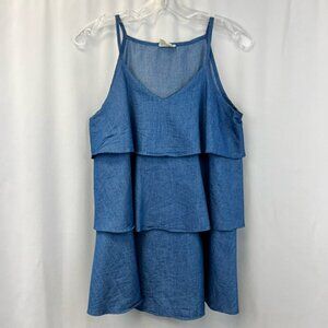 143 Story By Line Up Womens Blue Layered Ruffled Top V Neck Sleeveless Small